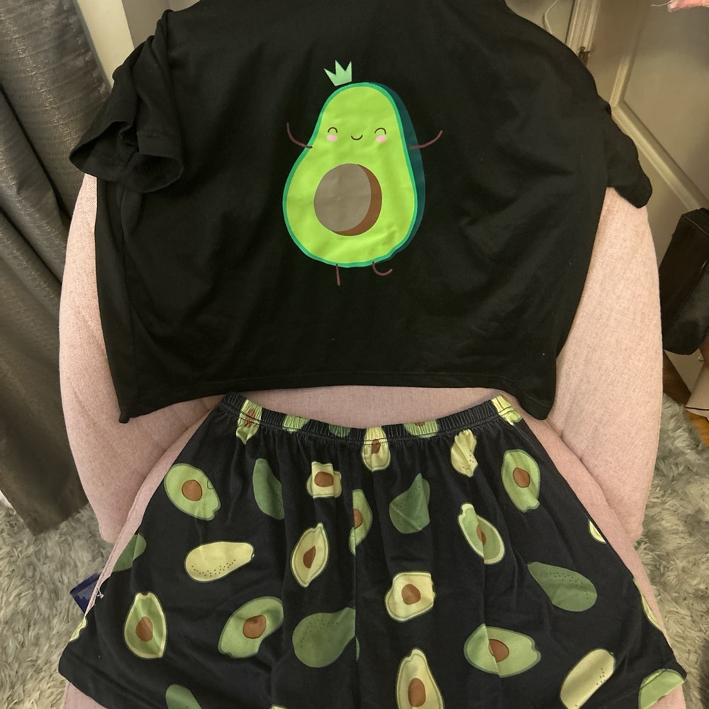 Avocado print crop top and shorts set